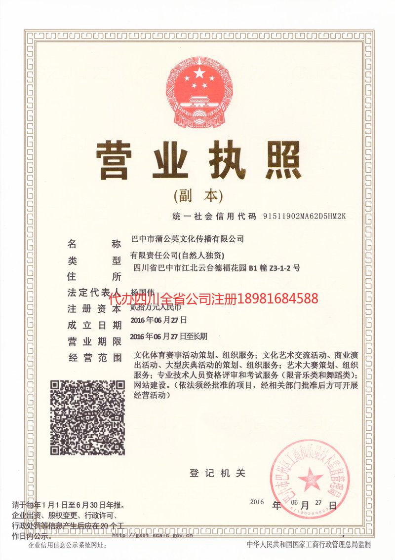 仪陇仪陇蒲公英文化传播有限公司